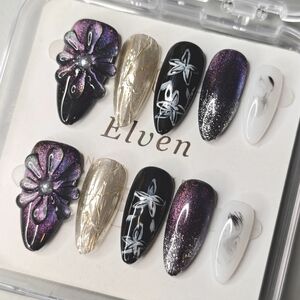Purple and Gold Handmade Almond Shape Press On Nails